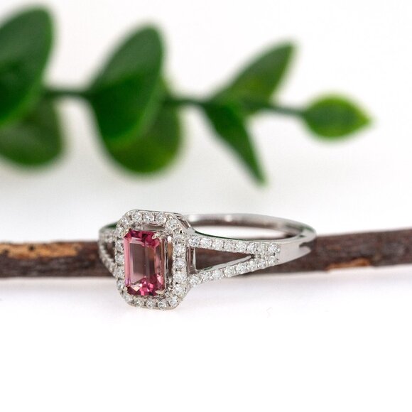 Pink Tourmaline Ring in 14K Solid Gold with Natural Diamond Accents - Picture 4 of 8